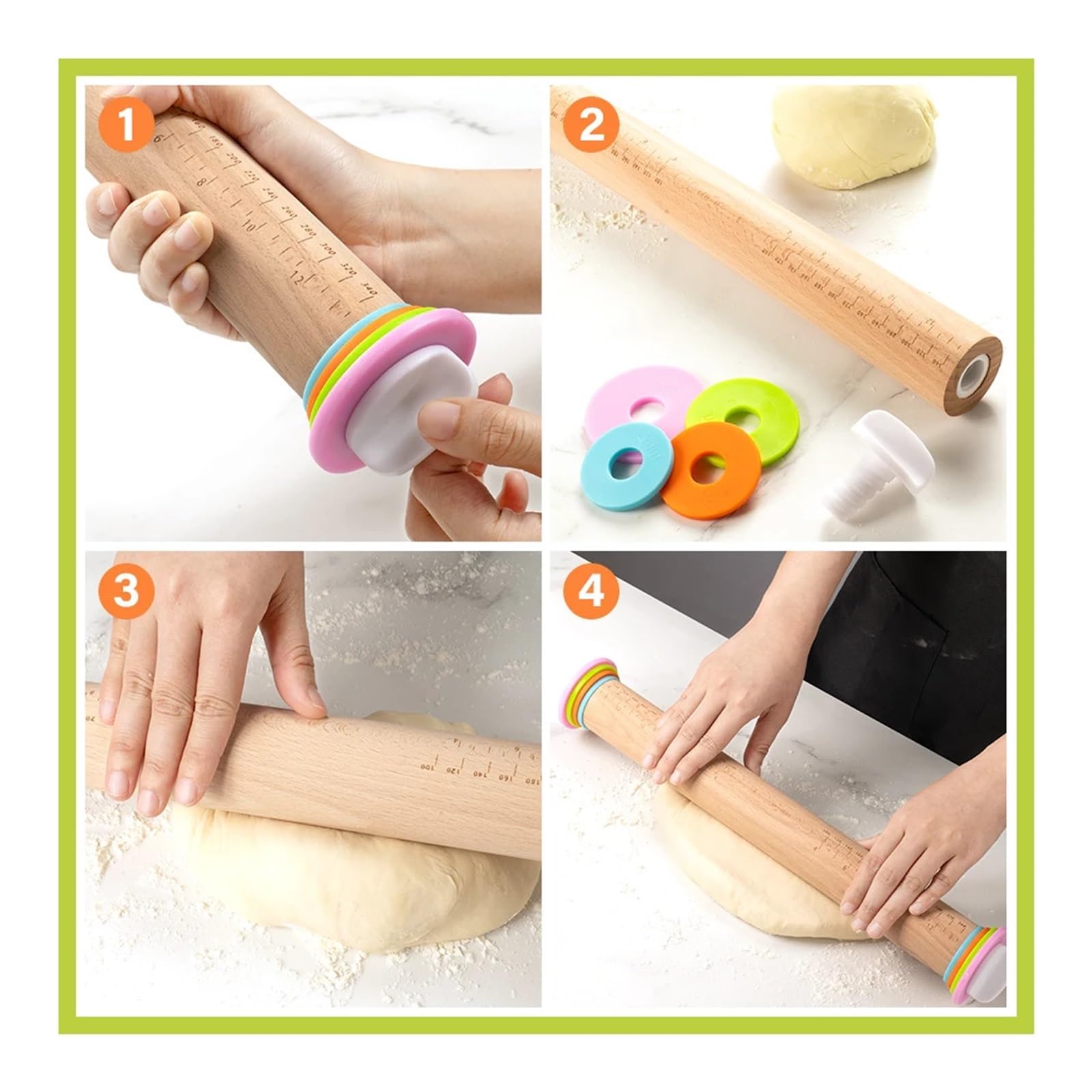 Rodillo de madera ajustable con anillos espesor for hornear pasteles Pizza juego herramienta for(17 inch)