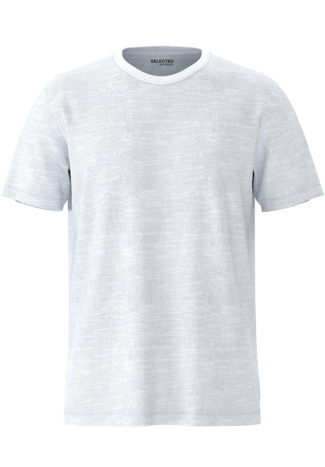 SELETED HOMME Men's Slhaspen Slub SS O-Neck Tee Noos T-Shirt, Bright White, XXL