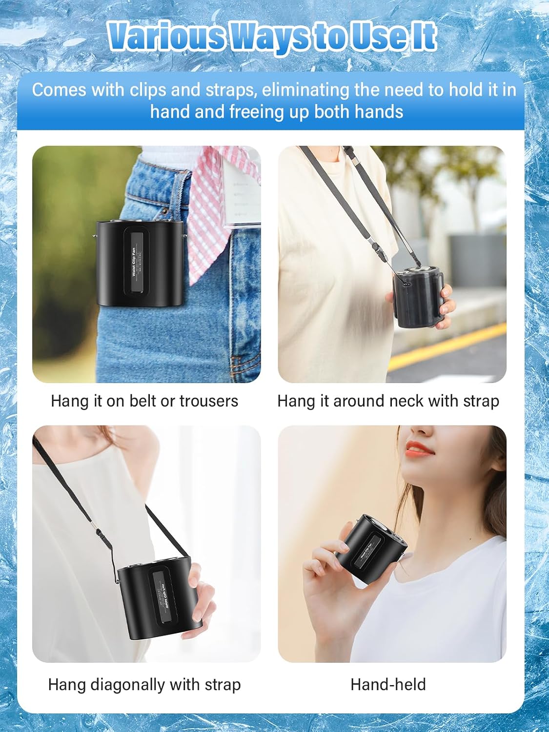 Waist Worn Fan Belt Fan Waist Fan Cooling Handheld Fan Cooling Plate 100-Level Wind Speed Adjustment LED Display Type-C Fast Charging Neck-Worn Handheld Desktop Outdoor Work Construction Gift (black)