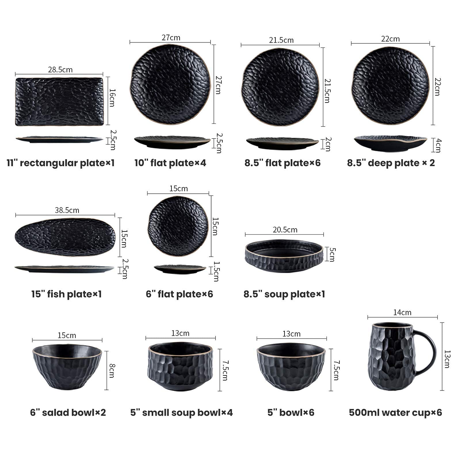 H3TF5J Klasyczny ceramiczny zestaw zastawy stołowej, 39 kawałków porcelanowej zastawy stołowej, matowa miska zbożowa i stek, zdrowy i przyjazny dla środowiska proces podkładu