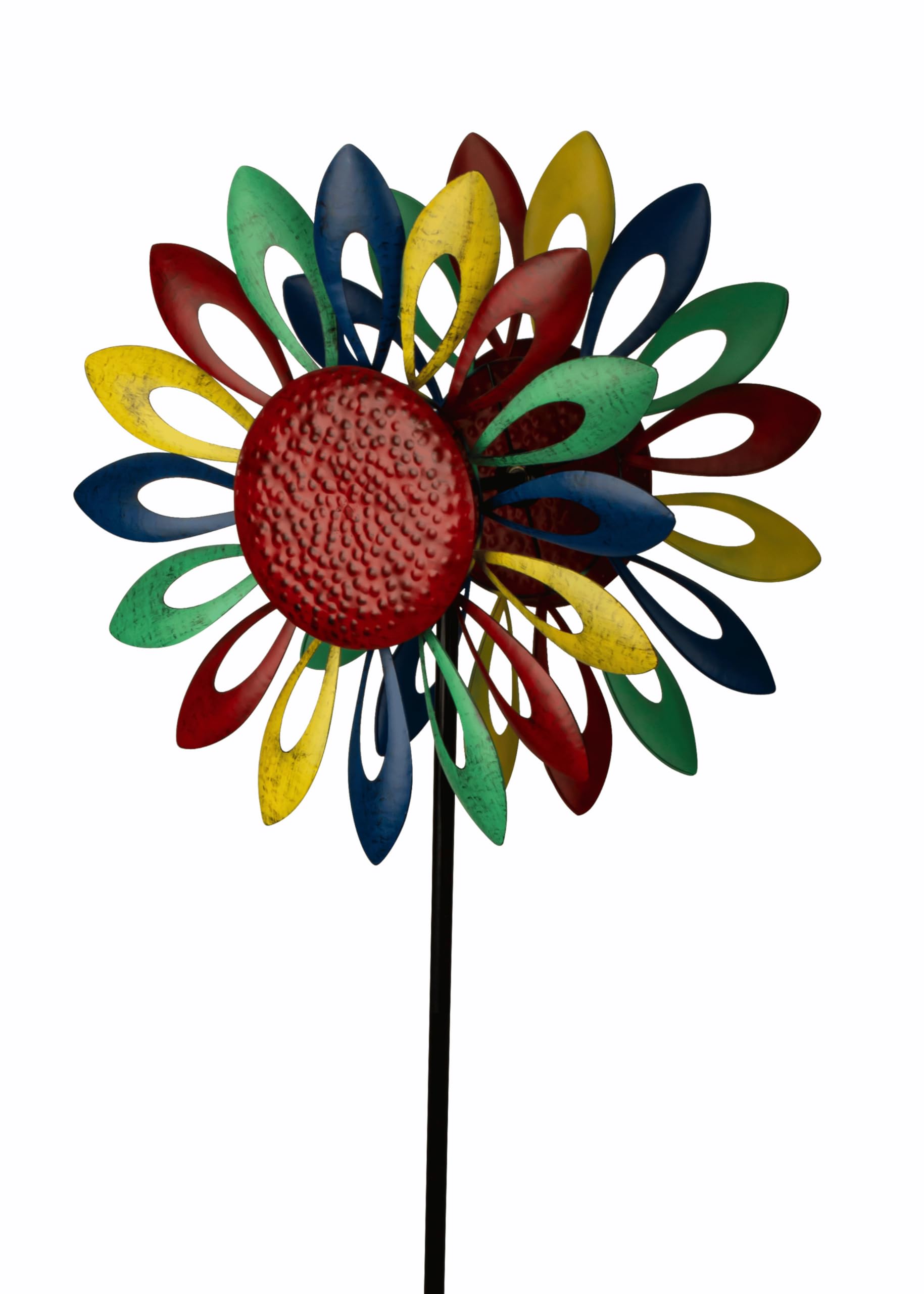 Windrad Windspiel Mehrfarbig aus Metall als Gartenstecker Höhe 183 cm ⌀ 59 cm