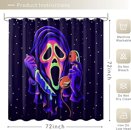 Miniatura 2 de Cortina de ducha de Halloween, divertida y moderna decoración de baño de lujo, cortina de baño de cara de terror, cortinas de baño de tela de