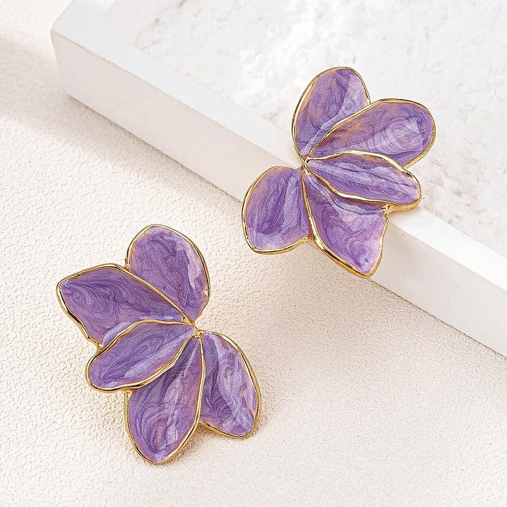 Statement Enamel Petal Flower Stud Earring for Women Exquisite Dainty Leaf Floral Earrings Irregular Romantic Valentine Party Jewelry Gift Accessories - Image 4