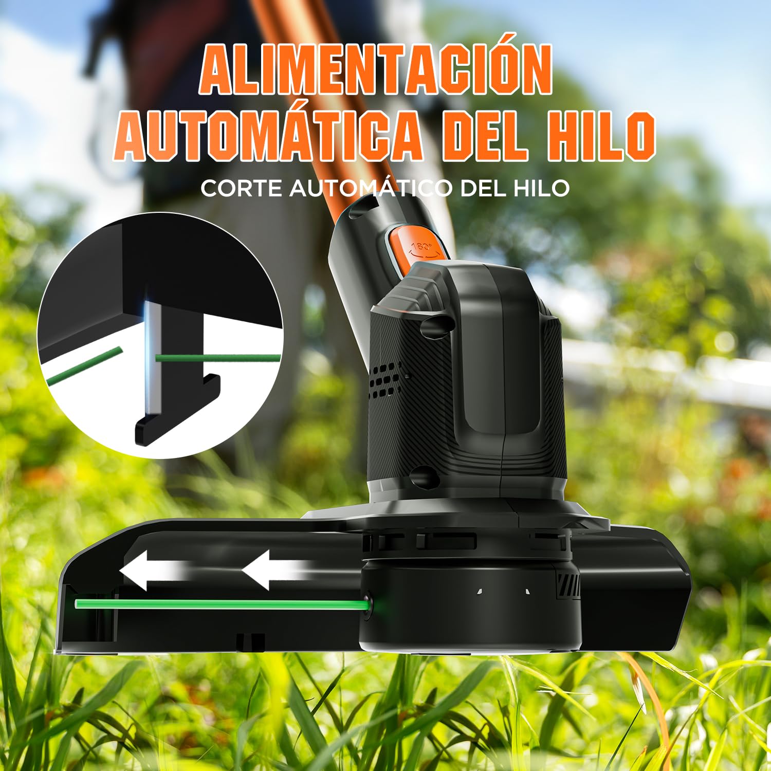 Litheli Desbrozadora a Batería 20V, 25 cm, Desbrozadora Eléctrica con Motor de Alta Potencia, Batería de 10000 mAh, Ideal para Jardines, Césped y Poda en Exteriores, Desbrozadora