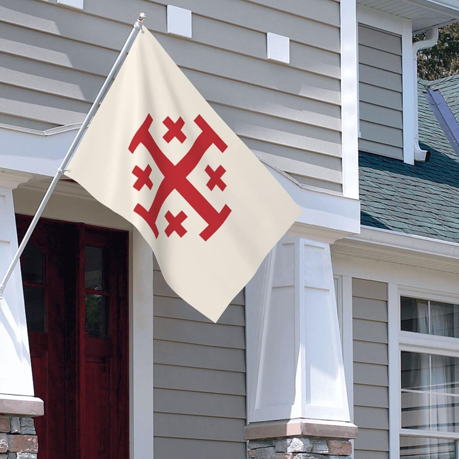 Jerusalem Catholic Cross Flag 4X6 Feet - Vivid Color and Fade Proof - Outdoor Flag Garden Flag with Grommets