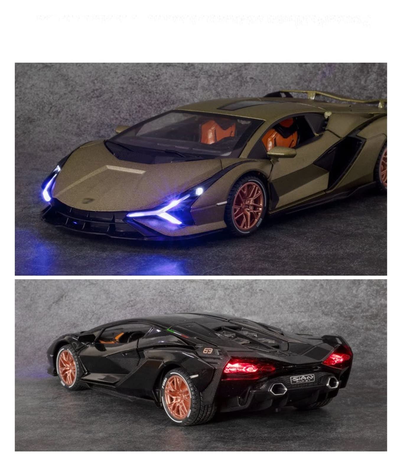 Gotowy model samochodu w skali 1/24 Odlew Ze Stopu Dla Lamborghini SIAN FKP-37 Model Samochodu Zabawkowego Symulacja Zabawki Z Napędem Pull Back Samochodowe Miniaturowa replika samochodu(Black)