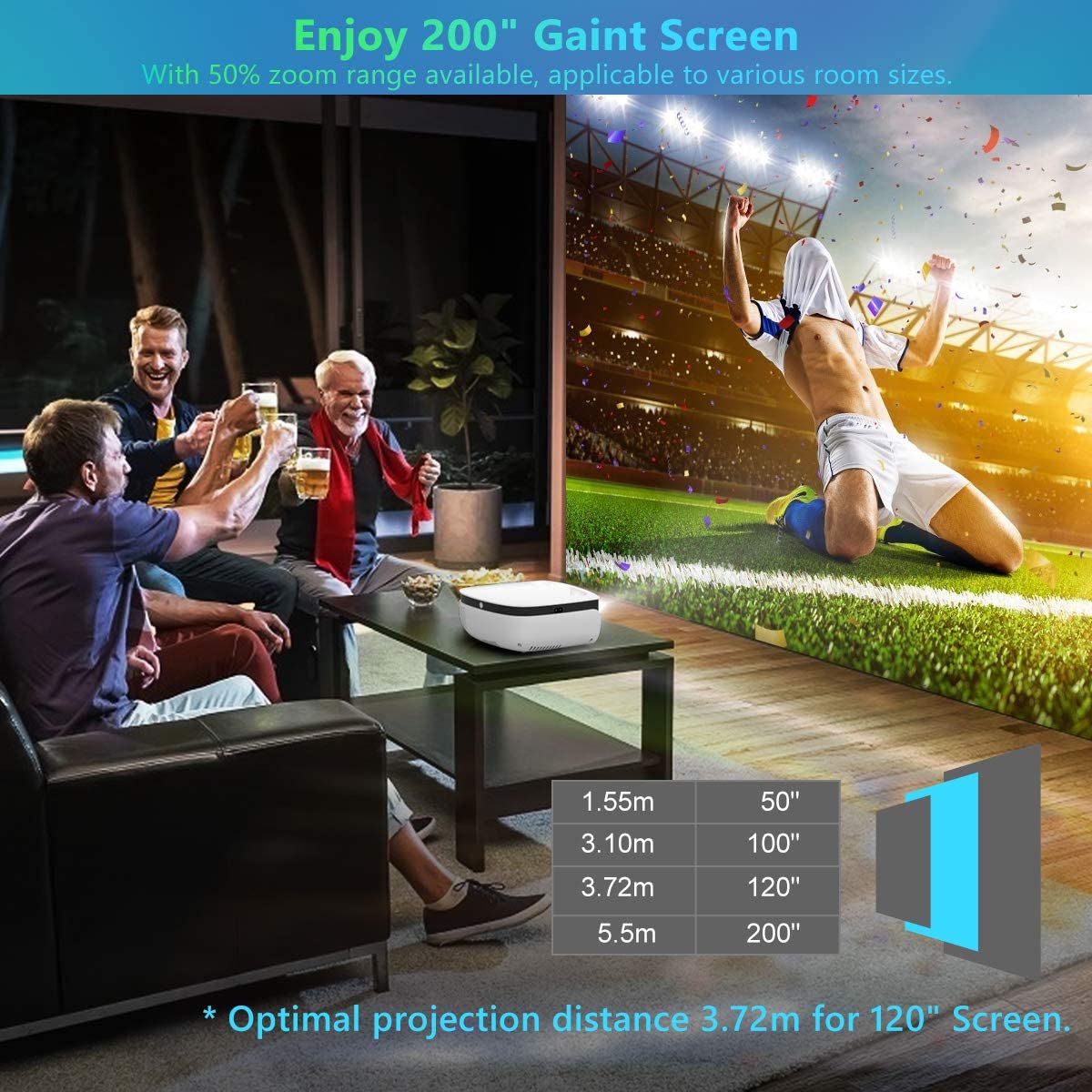 Proiettore WiFi Bleutooth WiMiUS S25 Mini 7000Lumen Proiettori Nativa 720P Videoproiettore LED Home Cinema 200” Full HD 1080P Supporto Keystone ±15° Zoom, per Fire TV Stick PS4 PC Tablet iPhone