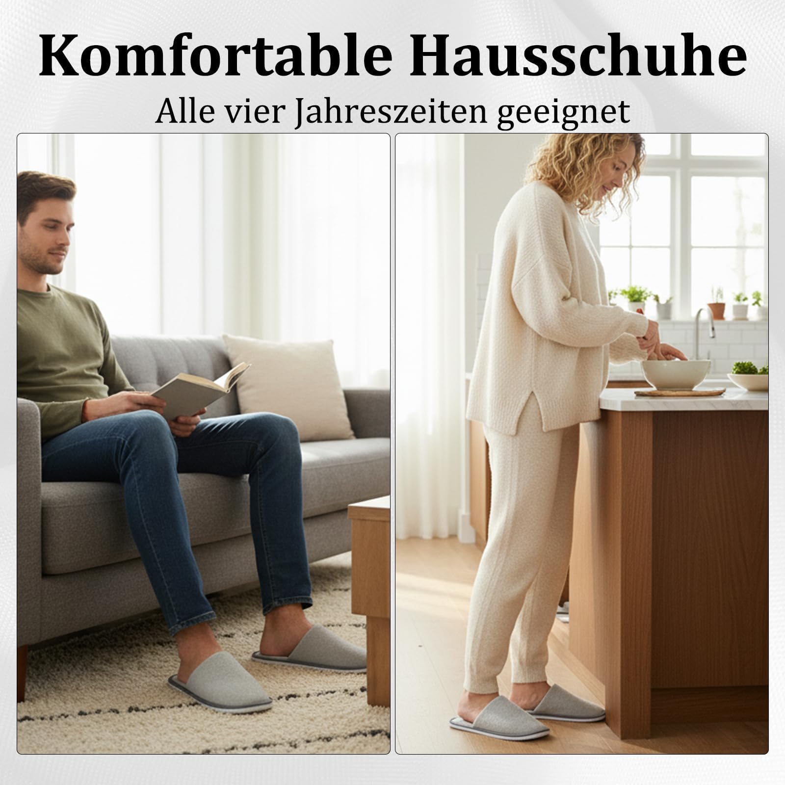 3 Paar Hotelslipper Für Gäste, Nicht-Einweg-Reise-Hausschuhe Hotelslipper Mit Rutschfester Sohle, Pantoffeln Herren und Damen Hausschuhe - Universalgröße, Weich Bequem, für Hotels & Zuhause