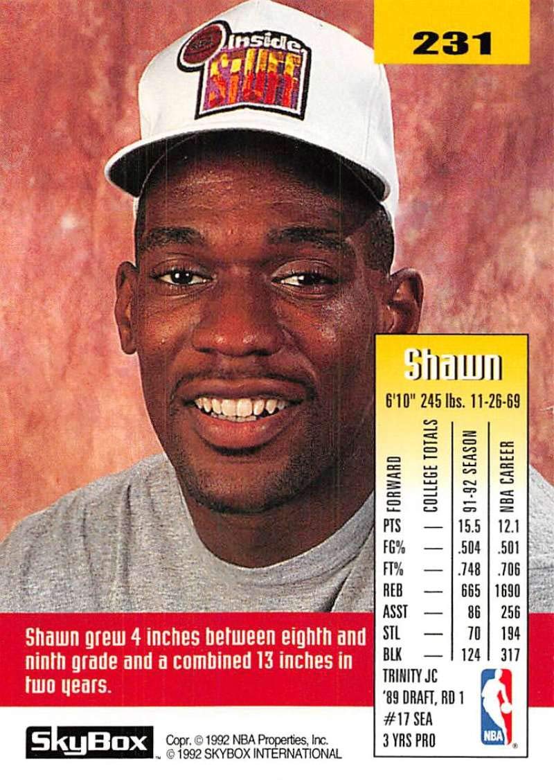 Amazon.com: 1992-93 SkyBox Series 1 Basketball #231 Shawn Kemp Seattle  SuperSonics Official NBA Trading Card : Collectibles & Fine Art