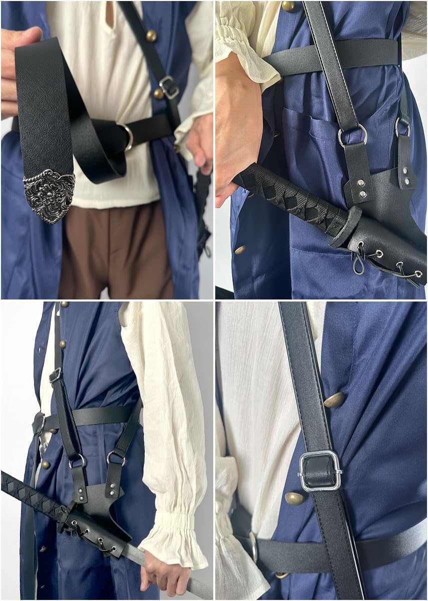 Medieval Belt and Baldric Set – Adjustable Leather Belt with Cross-Body Sword Holder for LARP and Cosplay