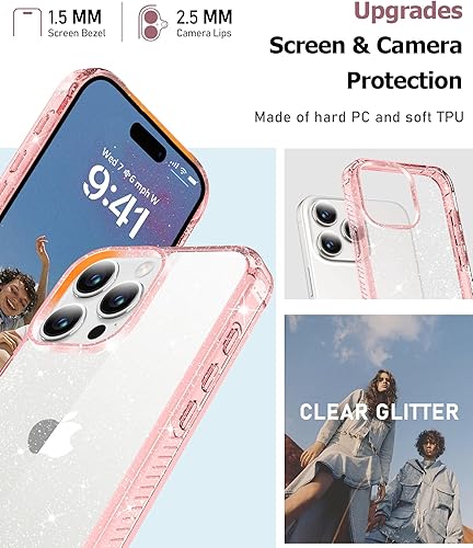 Miniatura 180 de MIODIK Funda compatible con iPhone 13 Pro, con protector de pantalla + protector de lente de cámara, funda protectora de purpurina transparente