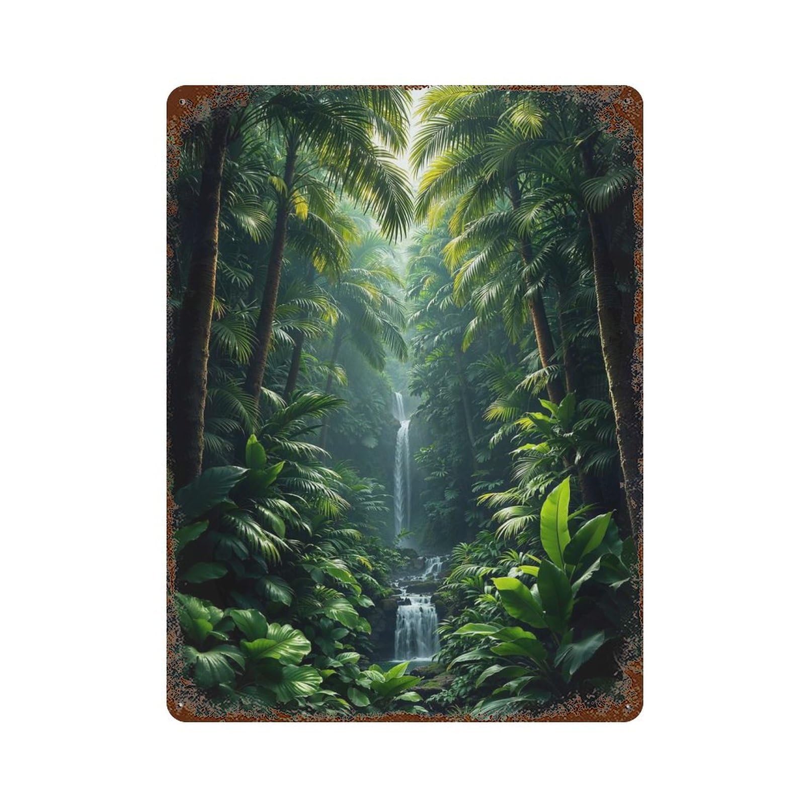Lost Paradise Hidden Jungle Waterfall Vintage Metal Tin Sign 15.7"x11.8", Farmhouse Wall Decor for Garage, Bar And Workshop Decor