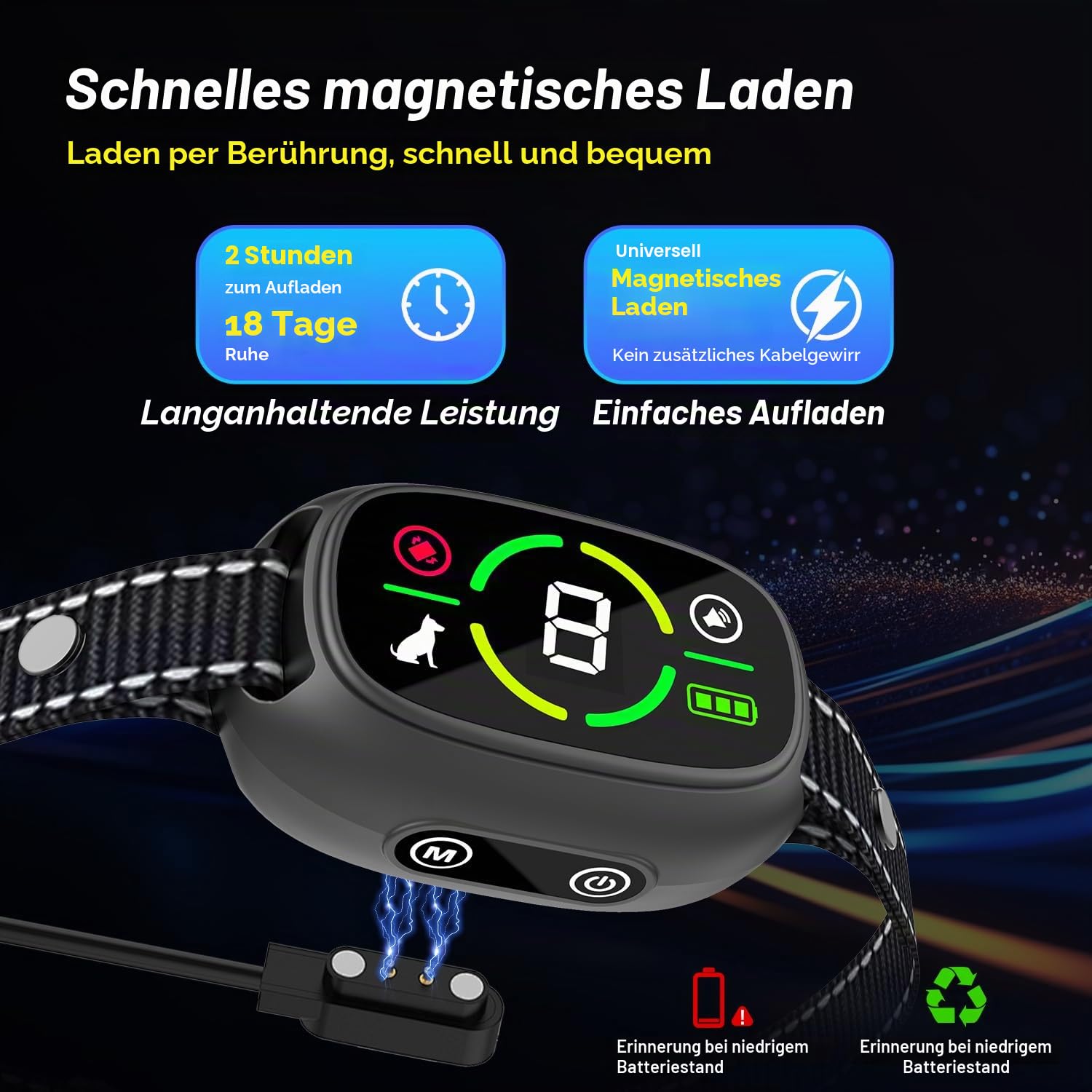 WUGEIN Hundehalsband, wiederaufladbar, intelligentes Anti-Bell-Halsband mit digitalem Farbdisplay, 3 Trainingsmodi und 8 einstellbare Empfindlichkeitsstufen, IP67 wasserdicht, für kleine, mittelgroße