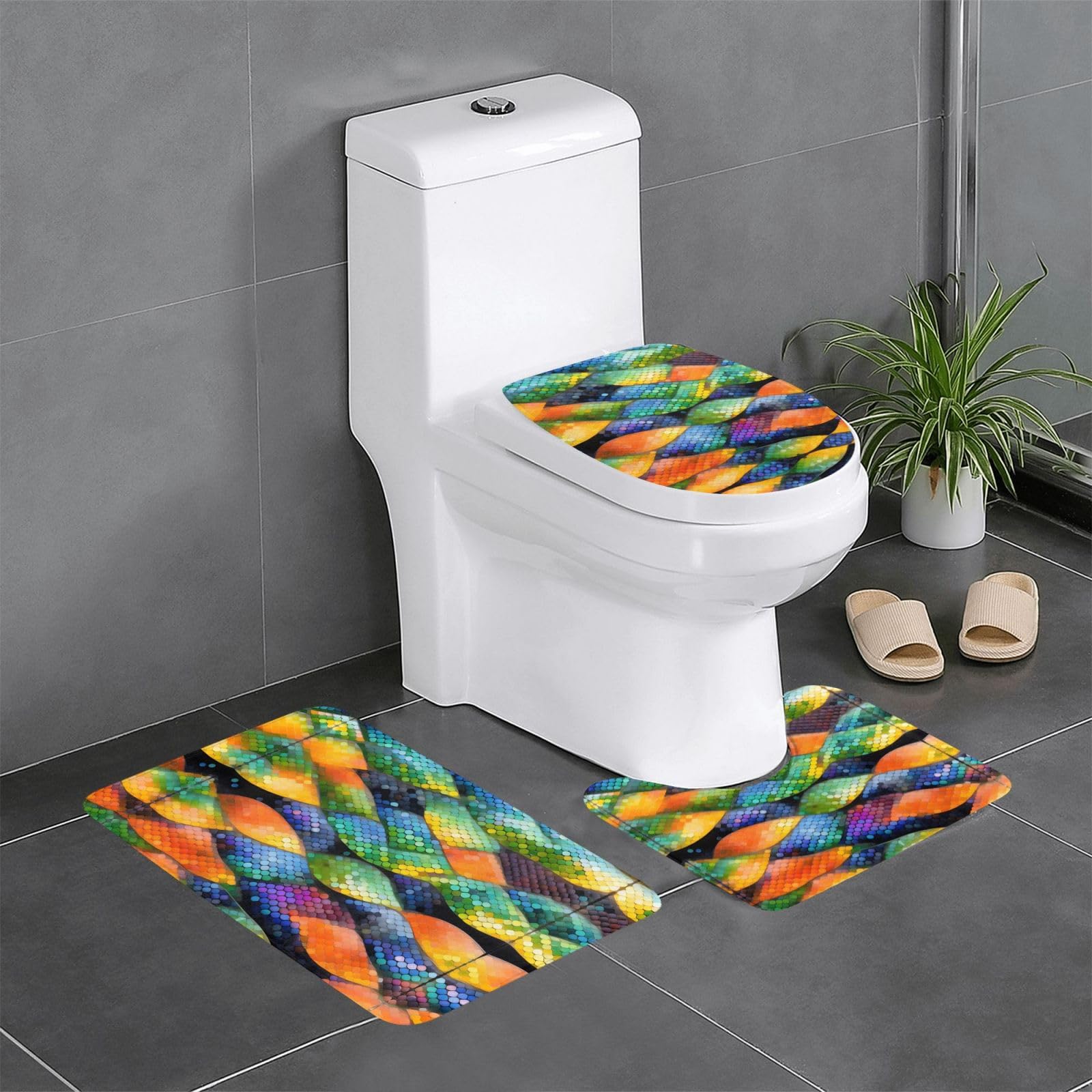 Tapis de salle de bain ultra absorbants et antidérapants motif écailles lot de 3