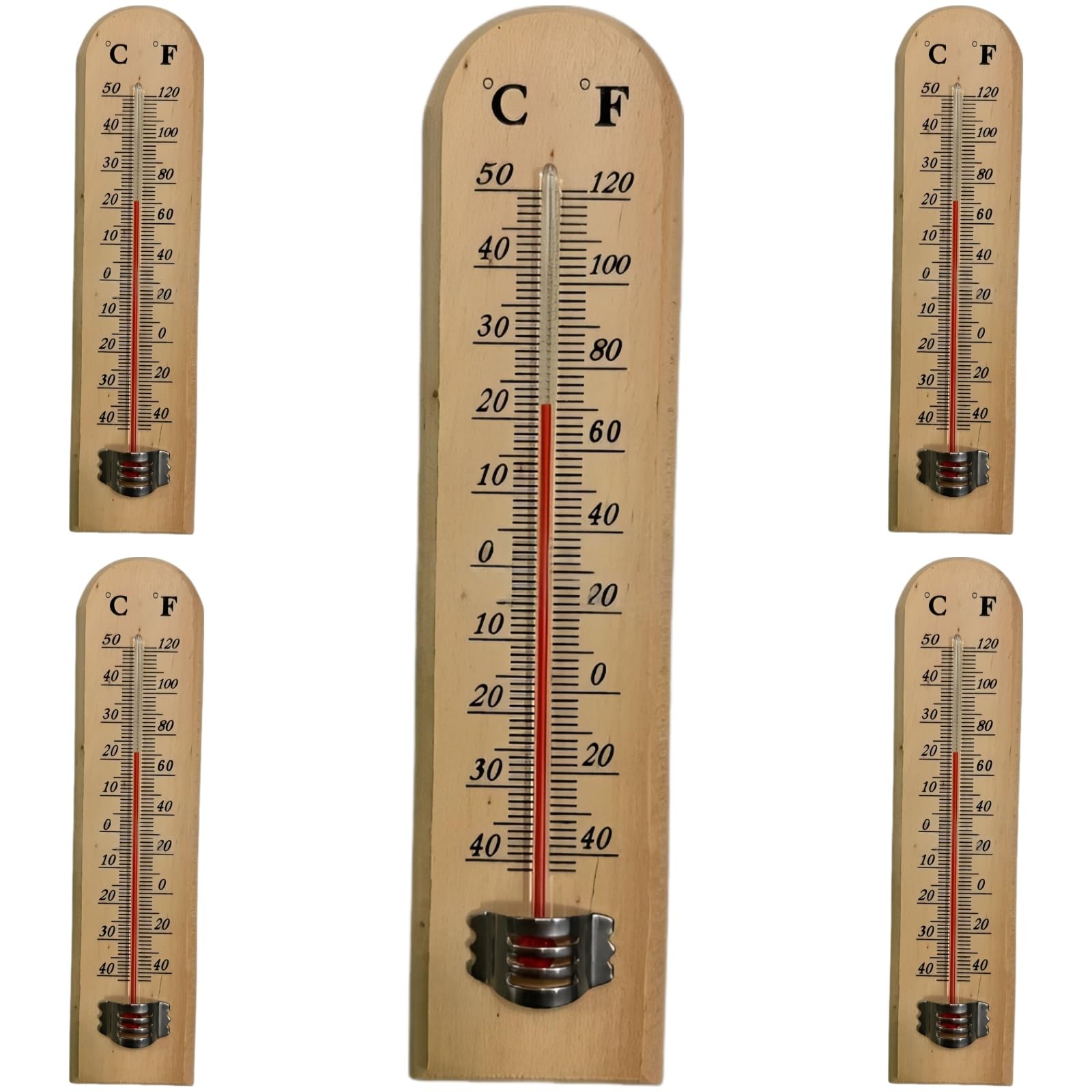 Lot de 5 thermomètres en bois de pin, montage mural, double échelle intérieur/extérieur, affichage suspendu à kérosène, de -40 ℉ à 120 ℉ et de -40 ℃ à 50 ℃, pour maison, serre, fermentation