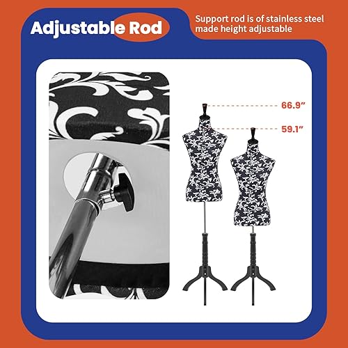 Miniatura 4 de Maniquí femenino de 59 a 67 pulgadas, maniquí de costura de torso con forma de maniquí de cuerpo de vestido ajustable con soporte, base de madera