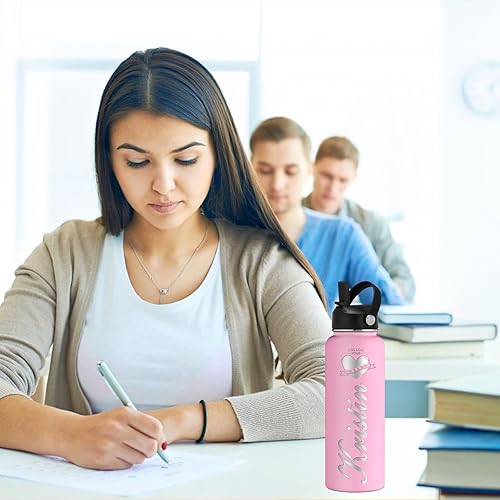 Miniatura 6 de Botellas de agua personalizadas a granel, botella aislada de acero inoxidable con popote grabado con el nombre del logotipo para la escuela,