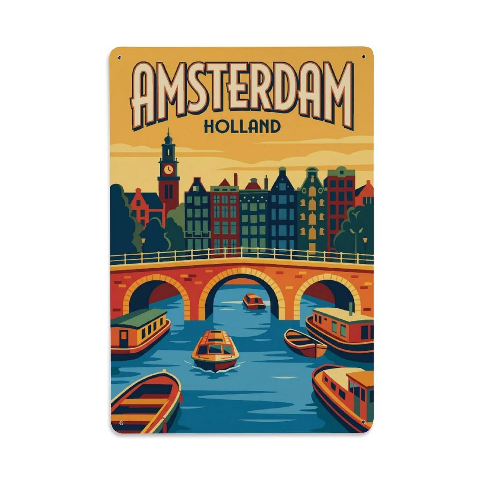 Okngb Style Amsterdam Church Arched Landmark Classic Travel Dutch Metal Tin Sign Plaque Wall Decor For Cafe, Man Cave, Club Bar, Office, Home Garden Round Metal Poster 8X12inch