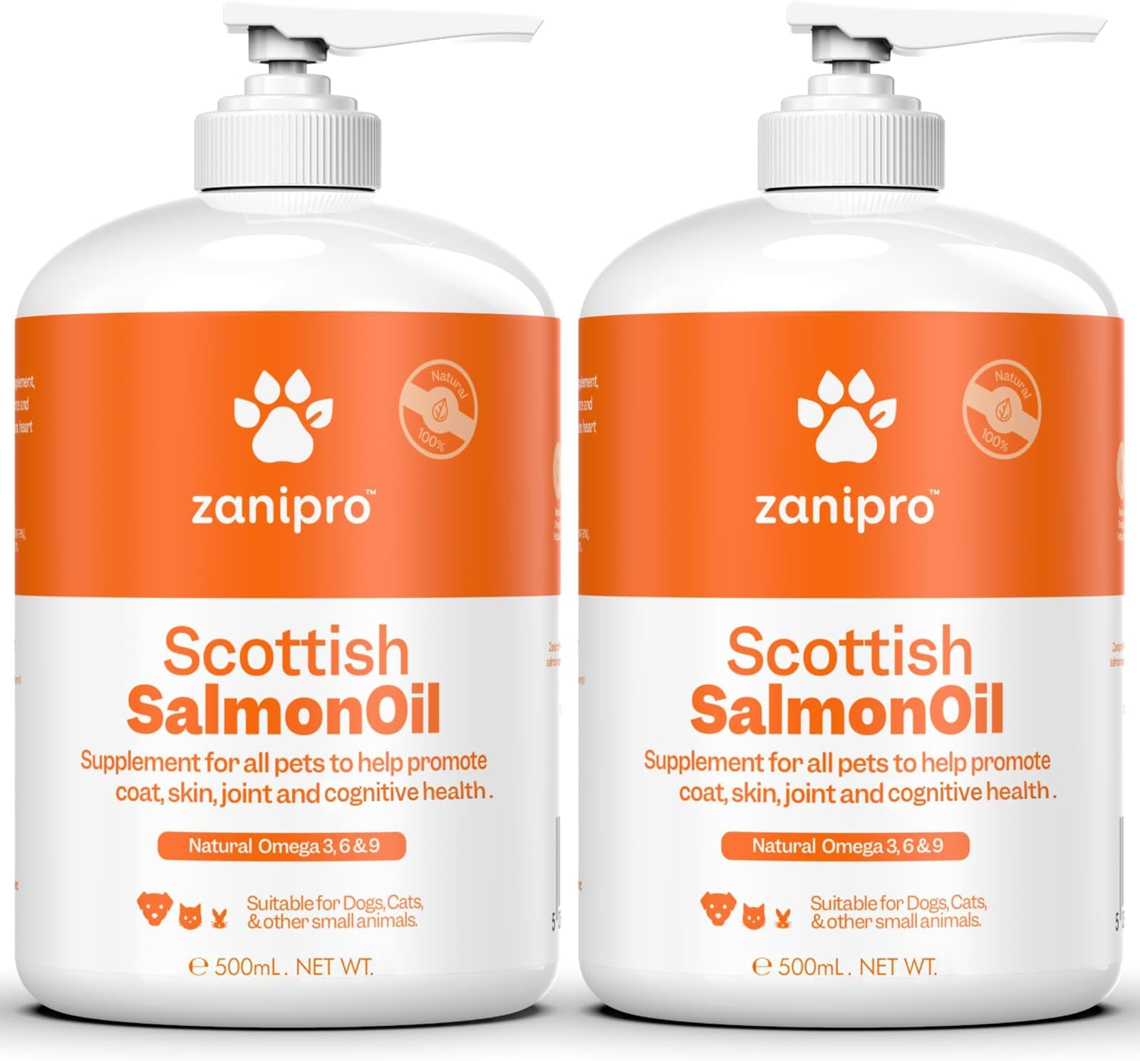 Salmon Oil for Dogs UK, Brilliant Supplements for Dog Food Topper, Pure Omega 3,6 & 9, Dandruff, Joints & Itchy Dry Skin for Pets, Fish Oil for Dogs 2 x 500ml