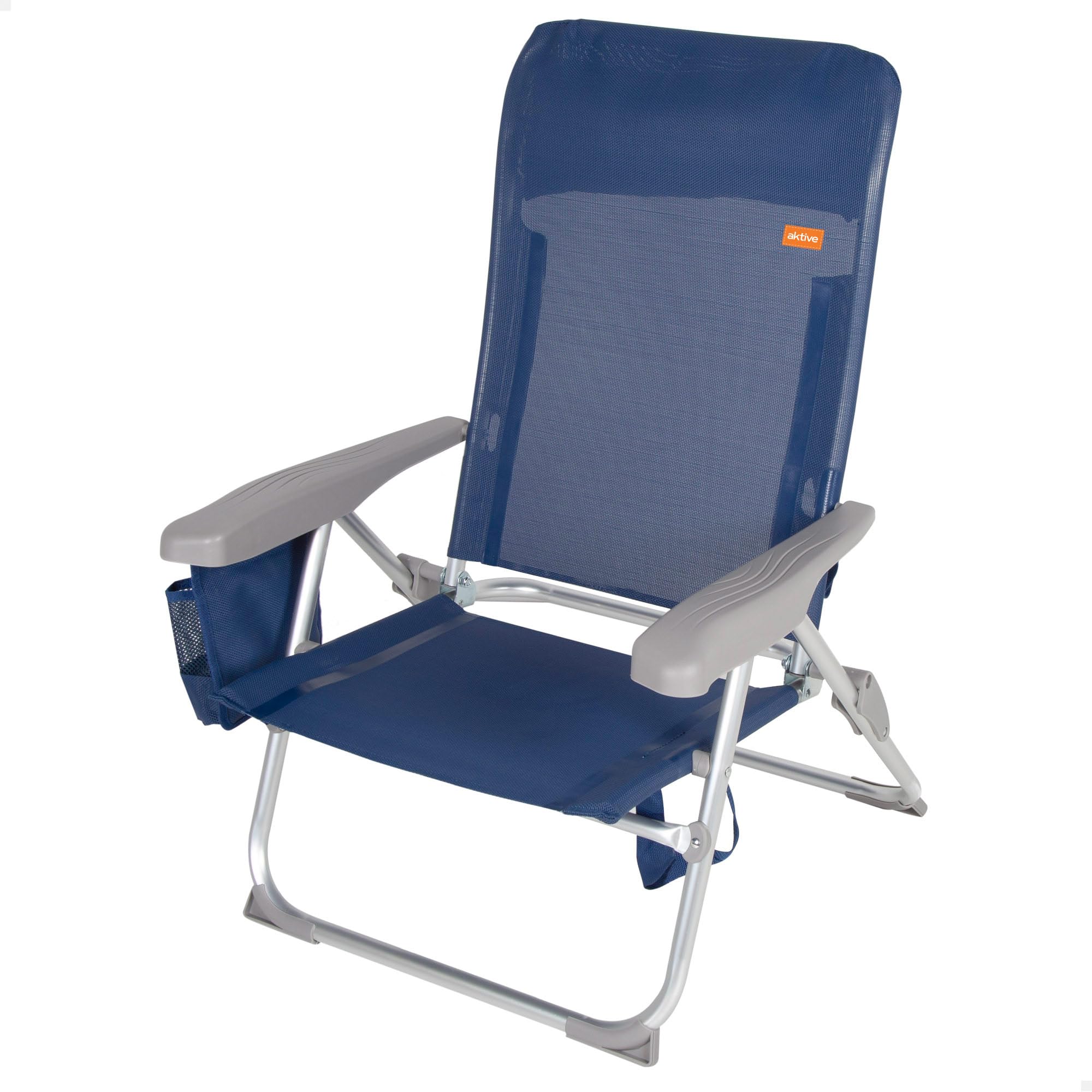 AKTIVE Slim Extra Flat Folding Beach Chair, Very Compact, Multi-Position, with Cushion and Bag, with Handle for Easy Transport, 6 Positions, Dimensions 47 x 58 x 87 cm, Aluminium, Anti-Roll (62289)