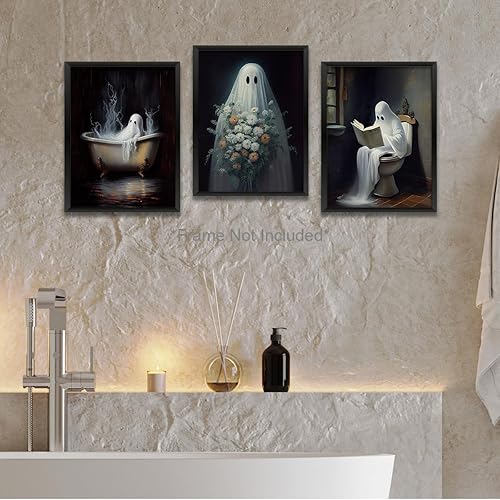 Miniatura 2 de 3 piezas divertidas de fantasmas para baño, decoración de baño, accesorios de baño, impresiones para el hogar, granja, oficina, inodoro, dormitorio,