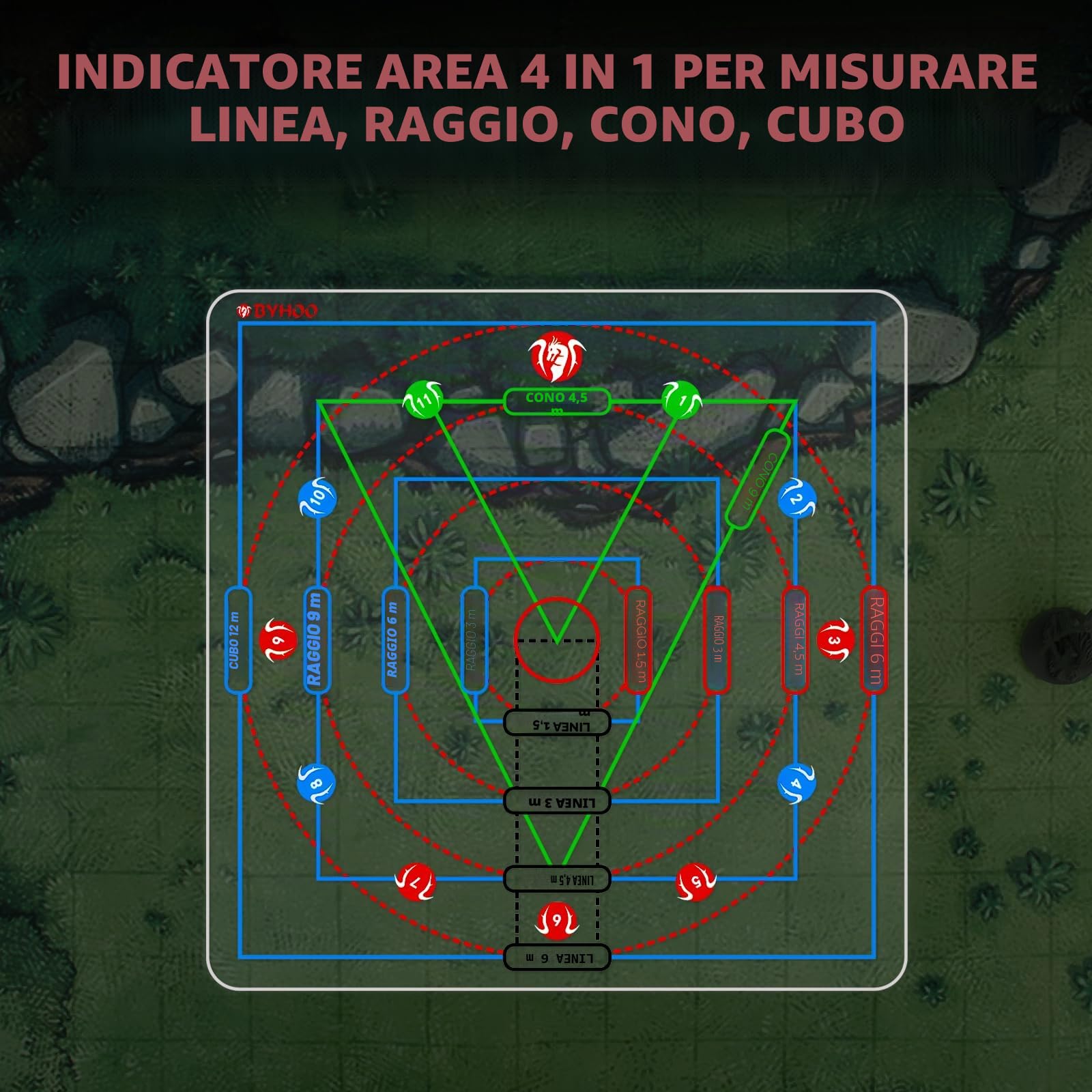 Byhoo Spell AOE Damage Template aggiornato, Marker di effetto area acrilico per DND 5e 3e Pathfinder e più RPG da tavolo, accessori di gioco ideali per Dungeon Master e D&D Fans