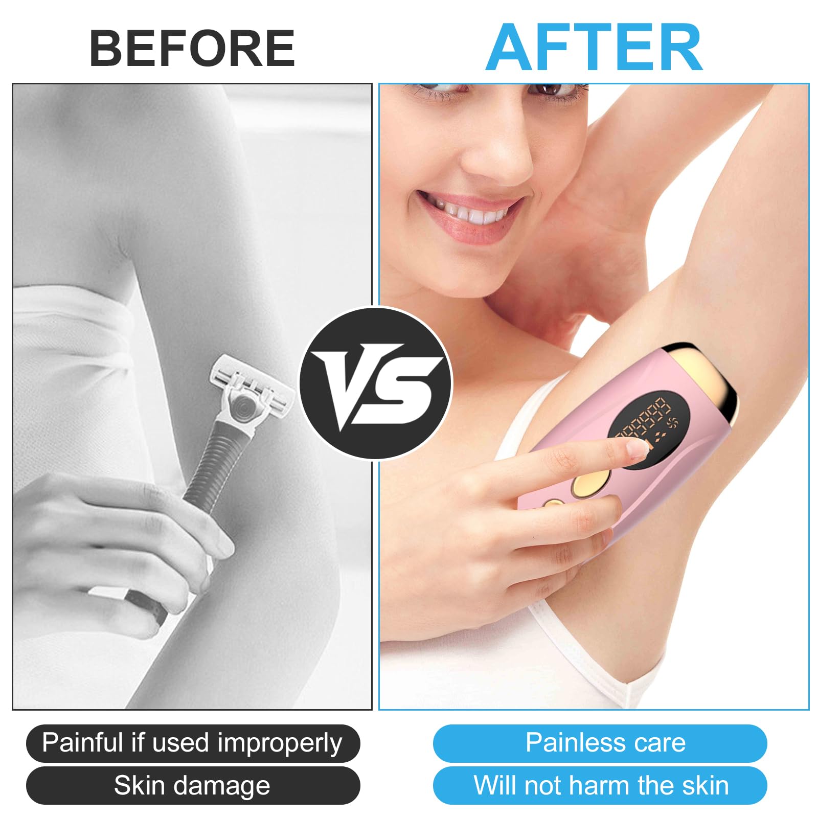 Geräte Haarentfernung Laser, Tragbares IPL Haarentfernung Gerät für Zuhause, Effiziente Ganzkörper-Haarentfernung mit Saphir Technologie, für Damen/Herren, Gesich, Körper, Beine, Achseln (Rosa)