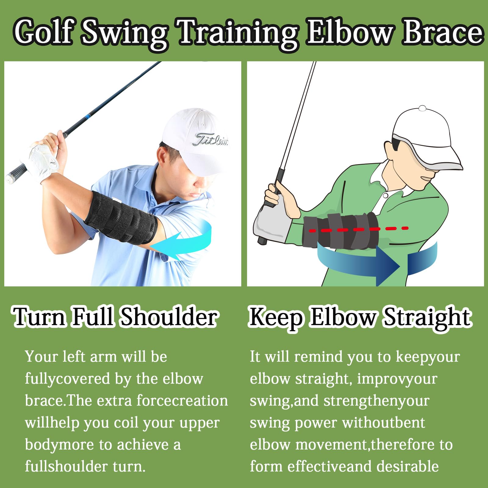 Golf Swing Training Aid, Straight Arm Golf Training Aid - Elbow Brace Golf Swing Trainer, Left Arm Straight Brace - Correct Posture & Build Muscle Memory, Perfect for Amend Chicken Wings