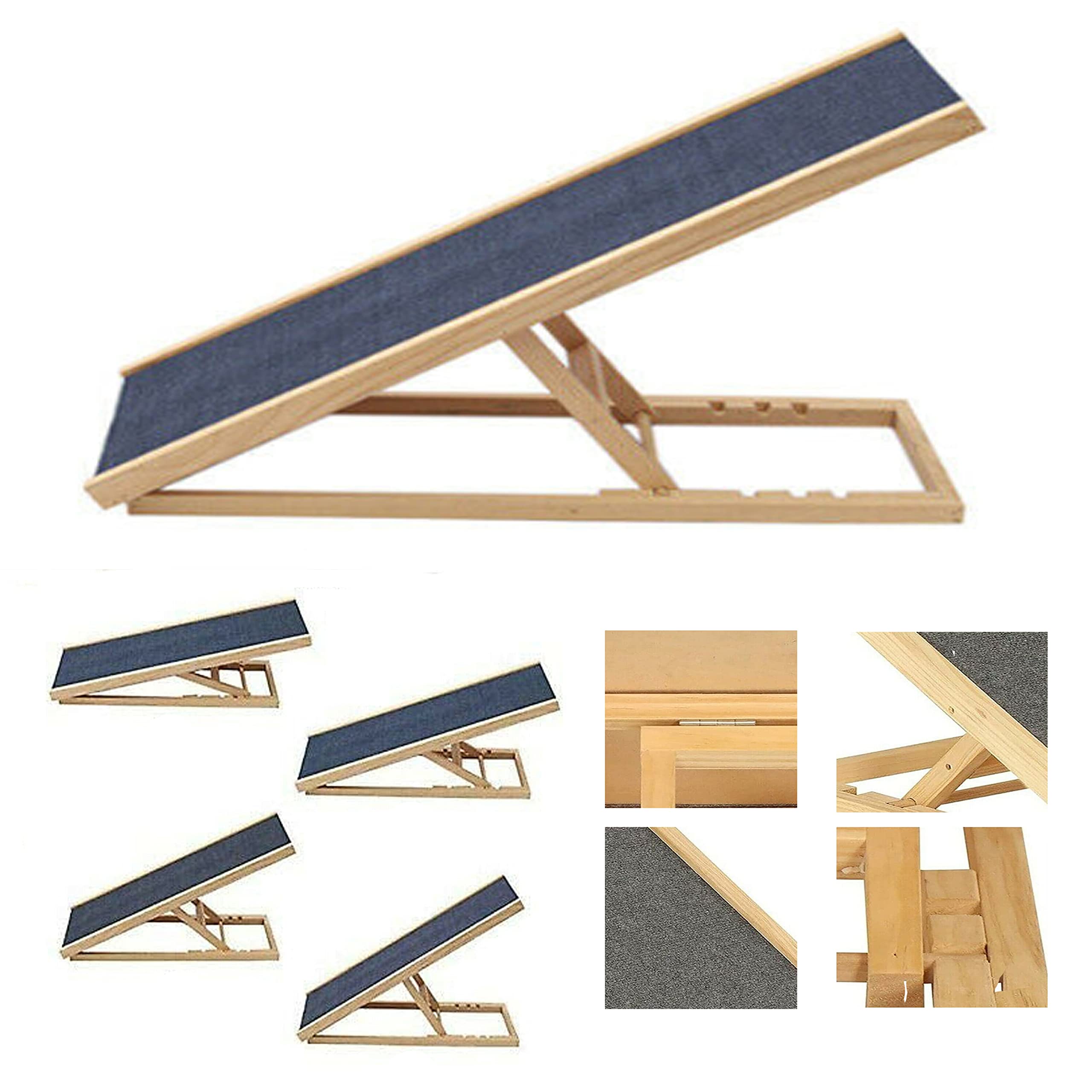 Folding Dog Ramp Wooden Pet Ramp with 4 Adjustable Heights, Dog Car Ramp Foldable W/Non-Slip Carpet Surface, Pet Ladder Wood - Folds Flat, Dog Ladder Ramp for Cars Sofa Beds SUV, 100x40x30/40/50/60cm