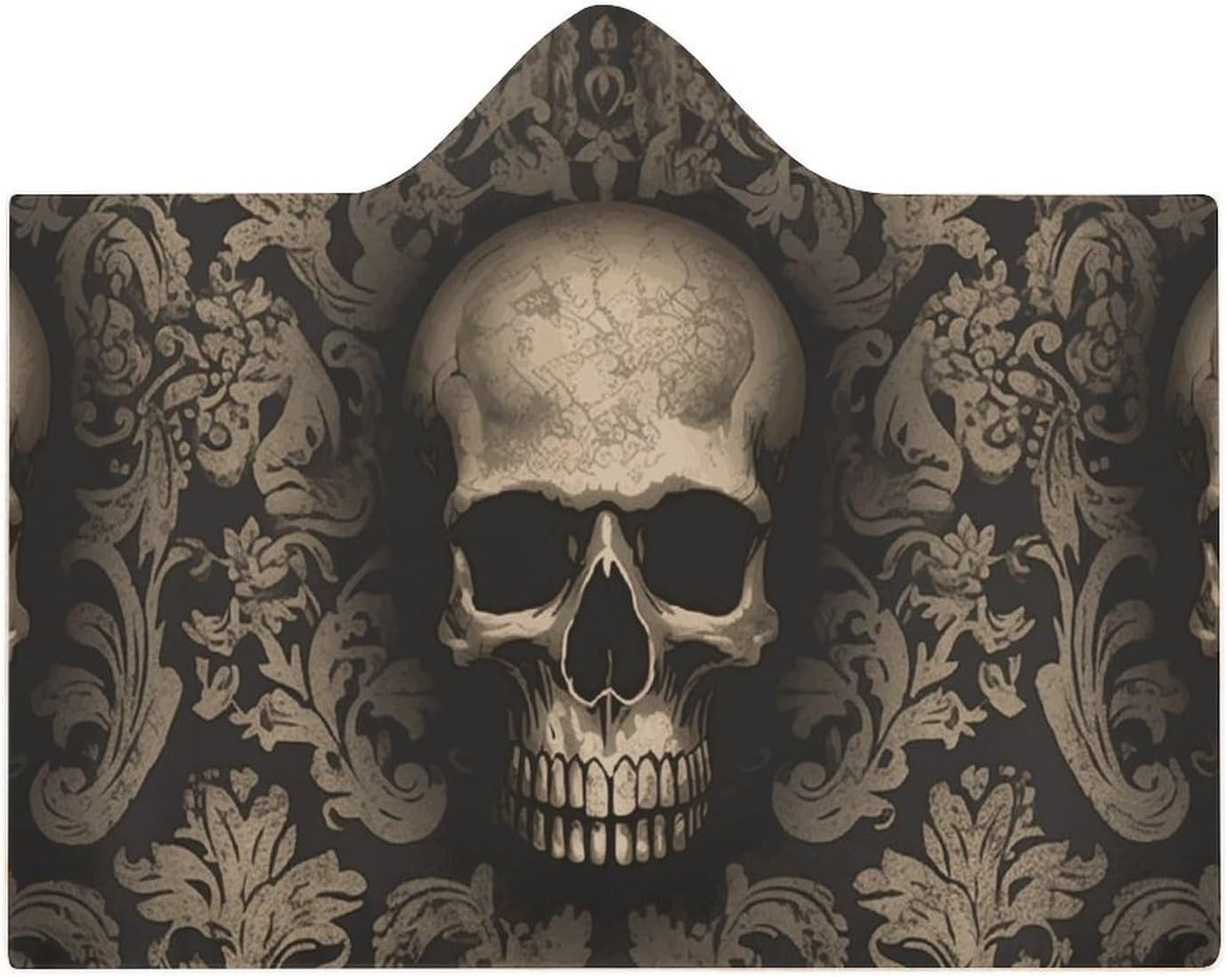 Gothic Wallpaper Skull Fleece Wearable Blanket Hoodie with Full-Length Front Opening for Camping Couch Travel