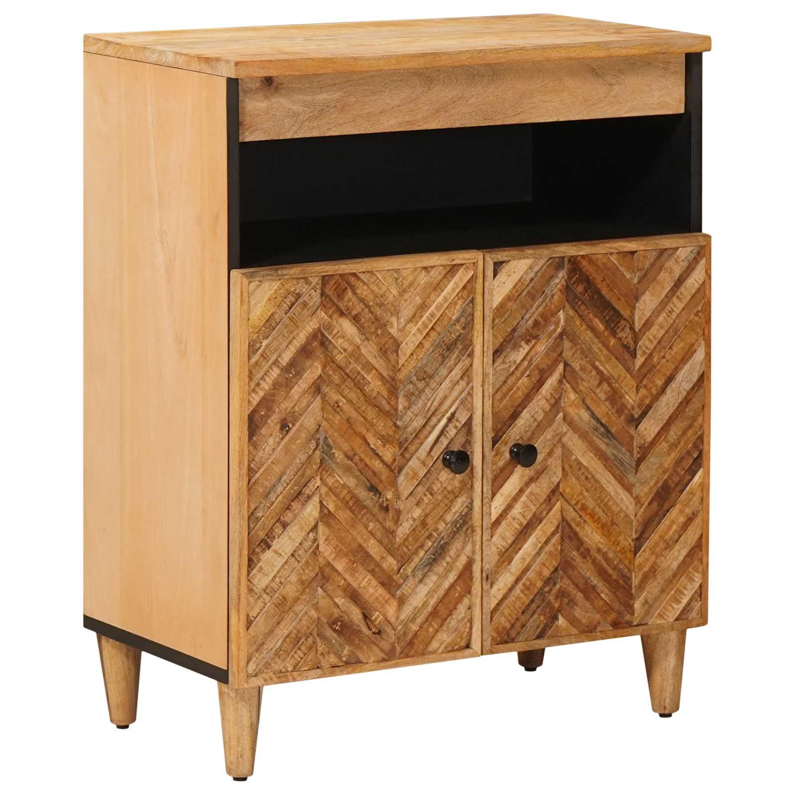 Armadio portaoggetti in legno massiccio di mango marrone, 60 x 33,5 x 75 cm, con pomelli in ottone, credenza per soggiorno, console multimediale con ante e pratico vano portaoggetti, ideale