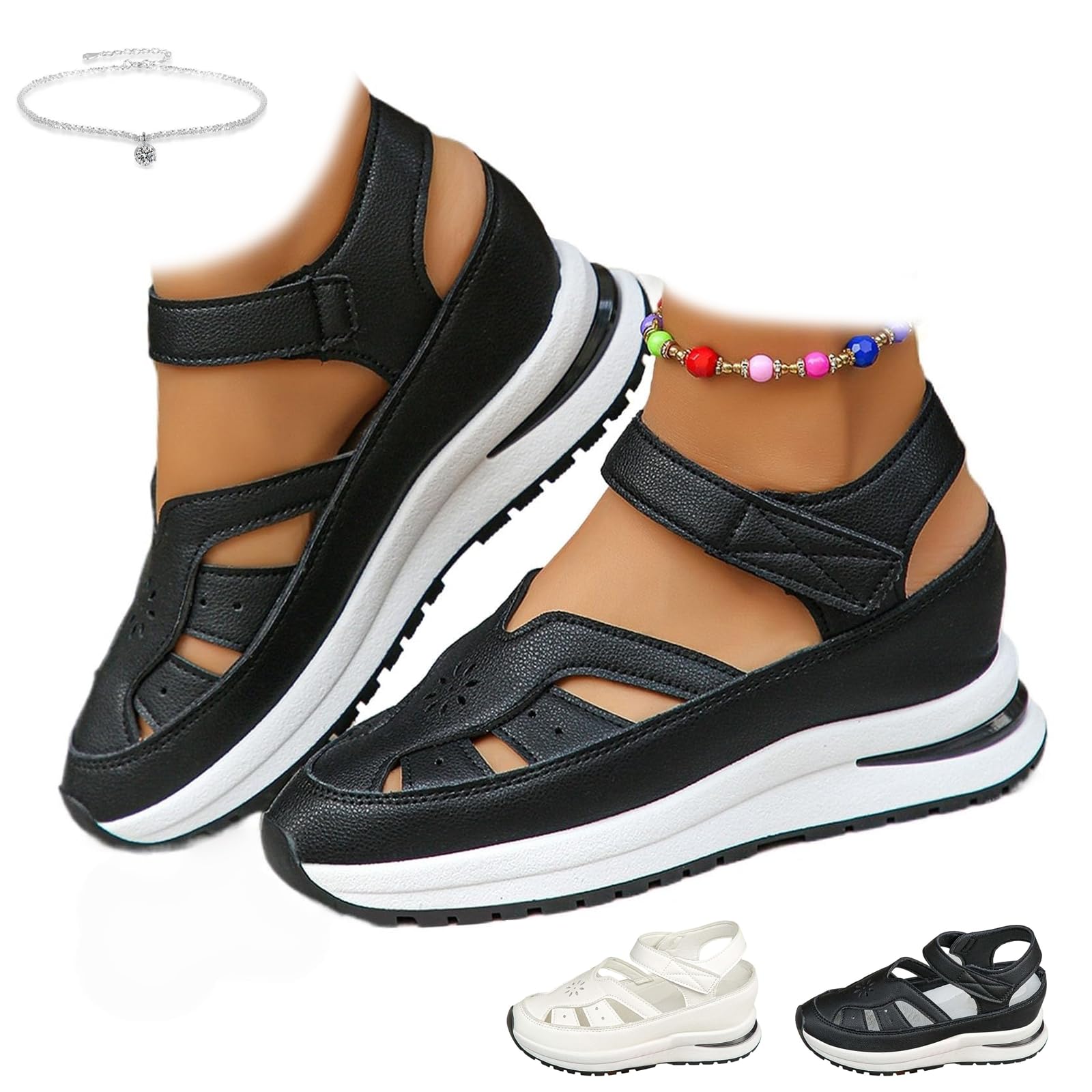 Zapatos ortopédicos para mujer 2026 de verano, plataforma cómoda, hueca, transpirable, zapatos de cuña con puntera cerrada, sandalias deportivas anchas con correa al tobillo, zapatos de vestir para la