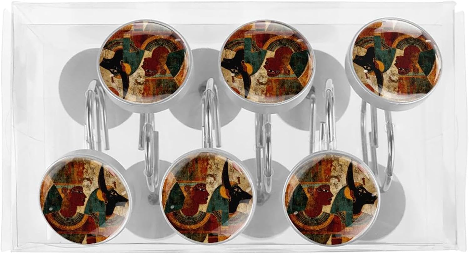 12PCS Ancient Egypt Art Painting Retro (1) Shower Curtain Hooks Metal Rust Resistant Decorative Shower Curtain Hooks Bathroom Decorations