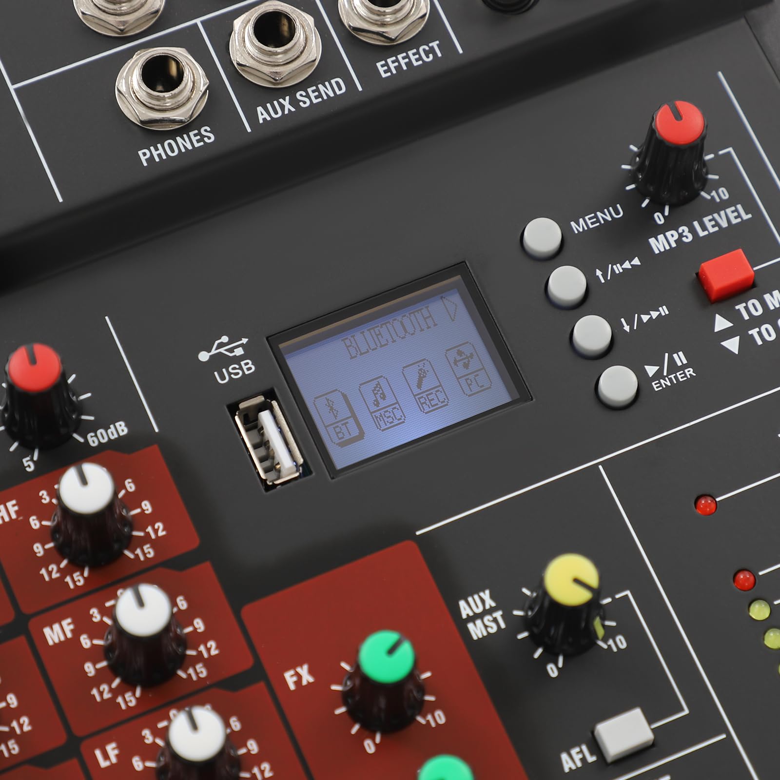 Professionelles 8-Kanal-Mischpult, Stereo Sound Mischpult DigitalAudio Mixer Verstärker mit USB MP3 Bluetooth Eingang 48V Phantomspeisung für Aufnahme DJ Bühne Musik Anwendung