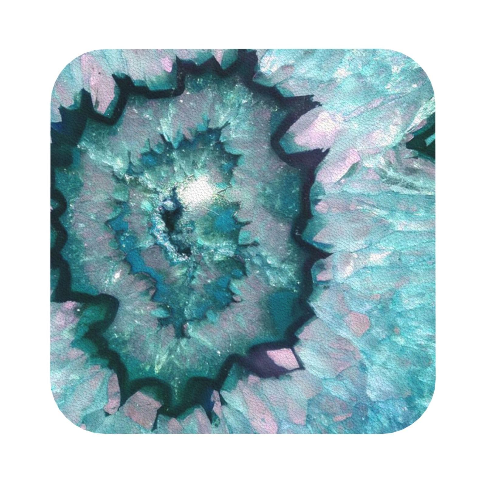 Teal Agate PU Leather Coasters Set of 6 Square Drink Coasters