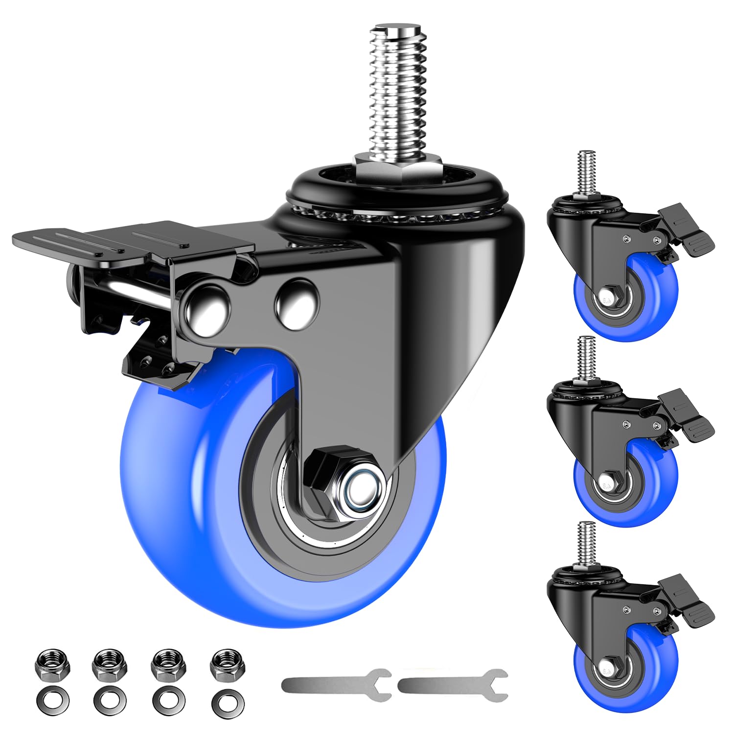 Ruote piroettanti per carichi pesanti con perno da 2 pollici, portata 800 libbre, ruote piroettanti con perno filettato 1/2"-13 x 1 (diametro del perno 1/2", lunghezza del perno 1"), set di 4 ruote