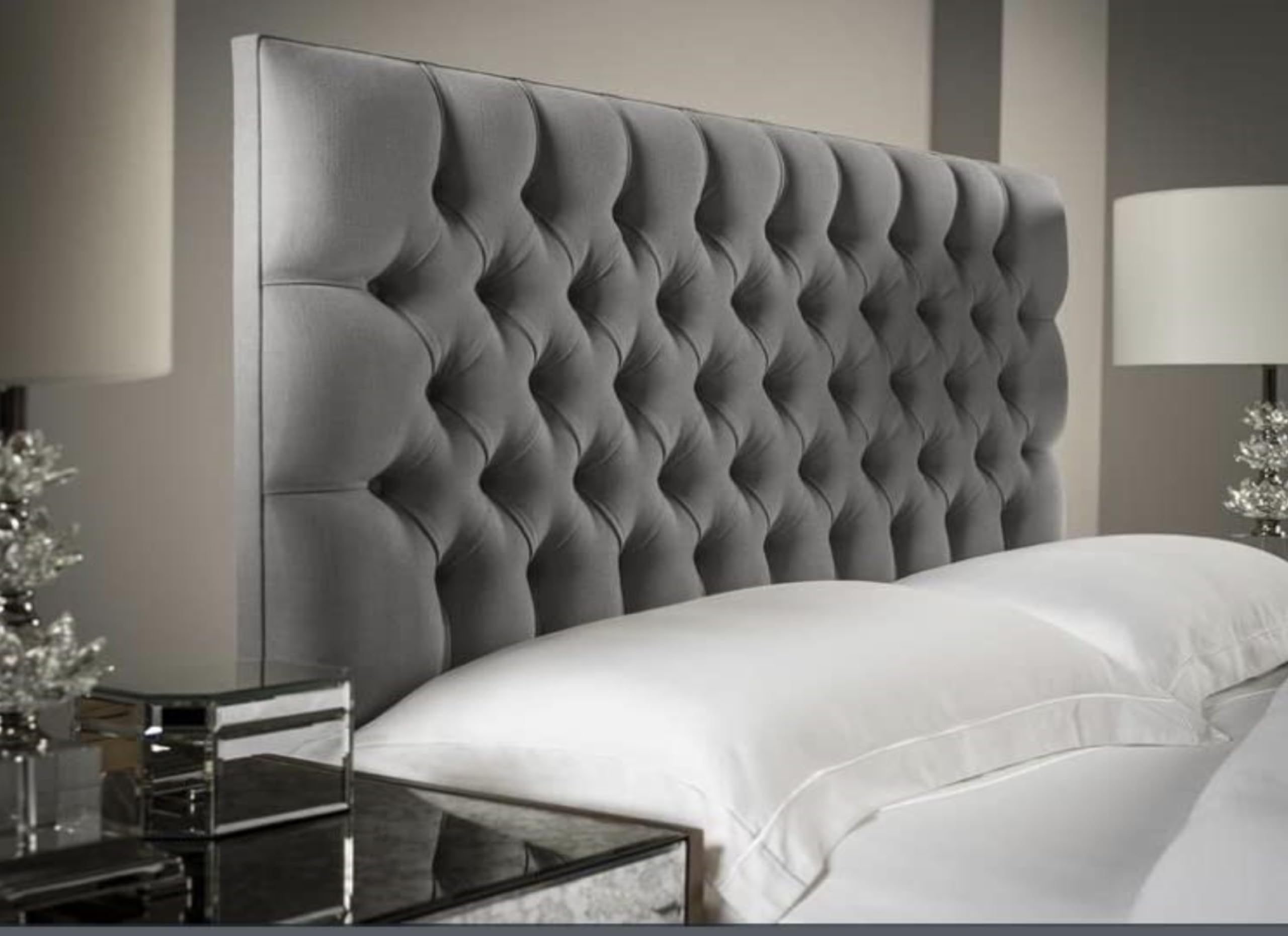 luxisleepltd Velvet Tufted Queen Size Headboard, 26-36" Height, 3-5FT Width, Vintage Style, Grey (Blue, 5ft-36''Tall)