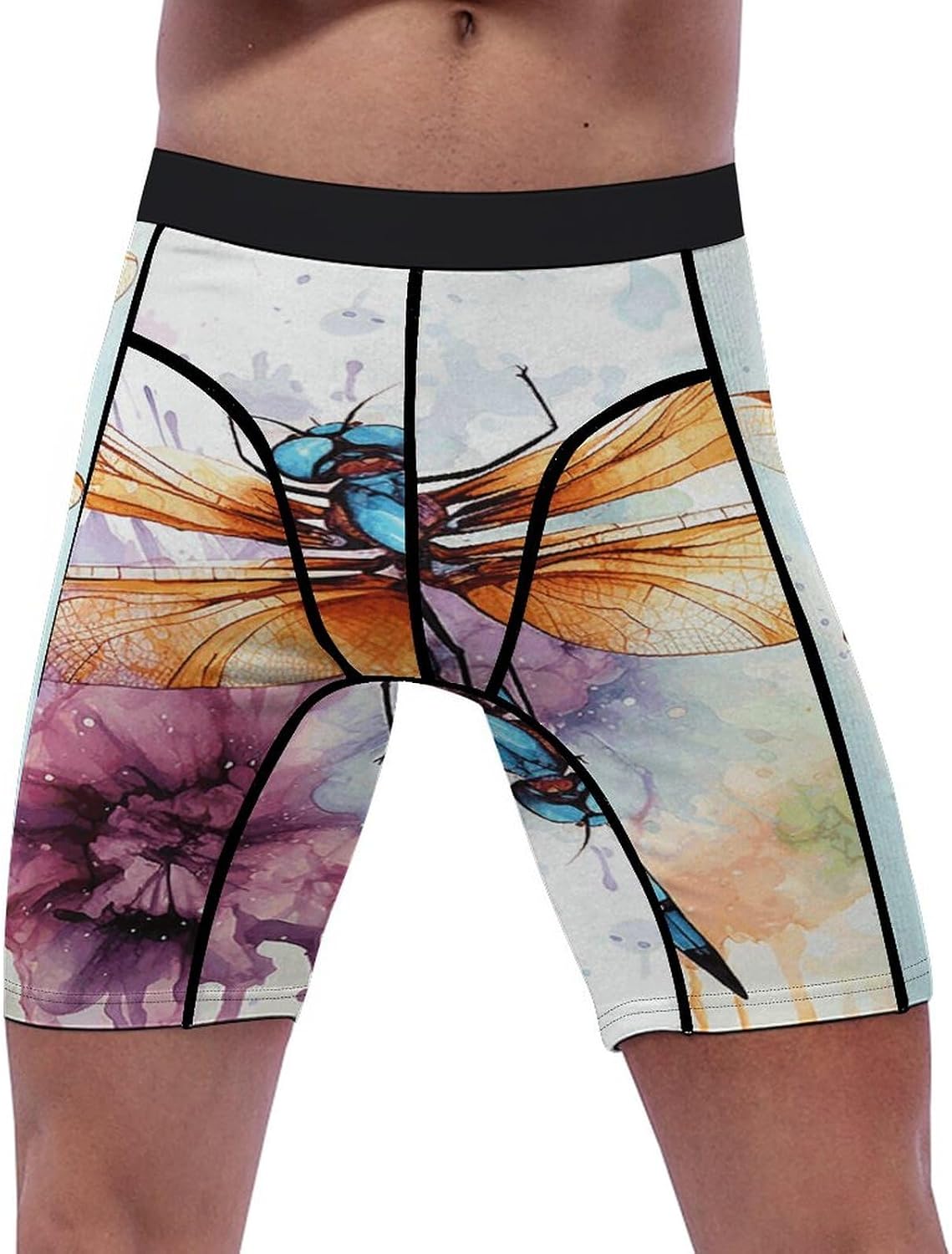 Dragonfly Watercolor Painting Compression Shorts Men Spandex Sport Shorts Workout Performance Baselayer Underwear