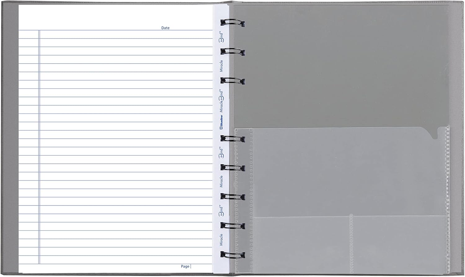 Blueline MiracleBind™ Notebook, Refillable, Lizard-Like Hard Cover, 9.25" x 7.25", 150 Ruled Pages, Cool Grey (AF9150.97)