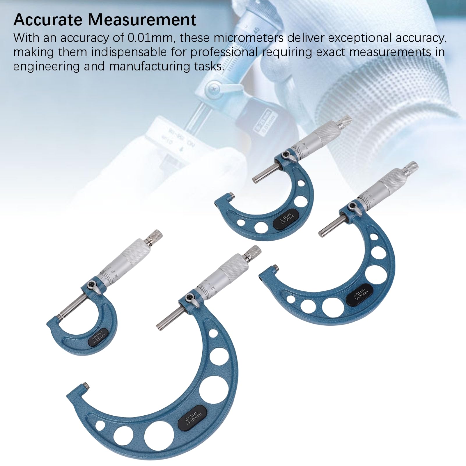 Topiky Set Micrometro Esterno 0-100 Mm Strumenti di Misurazione Ad Alta Precisione da 4 Pezzi per Ingegneria e Controllo qualità Costruzioni in Acciaio Inossidabile