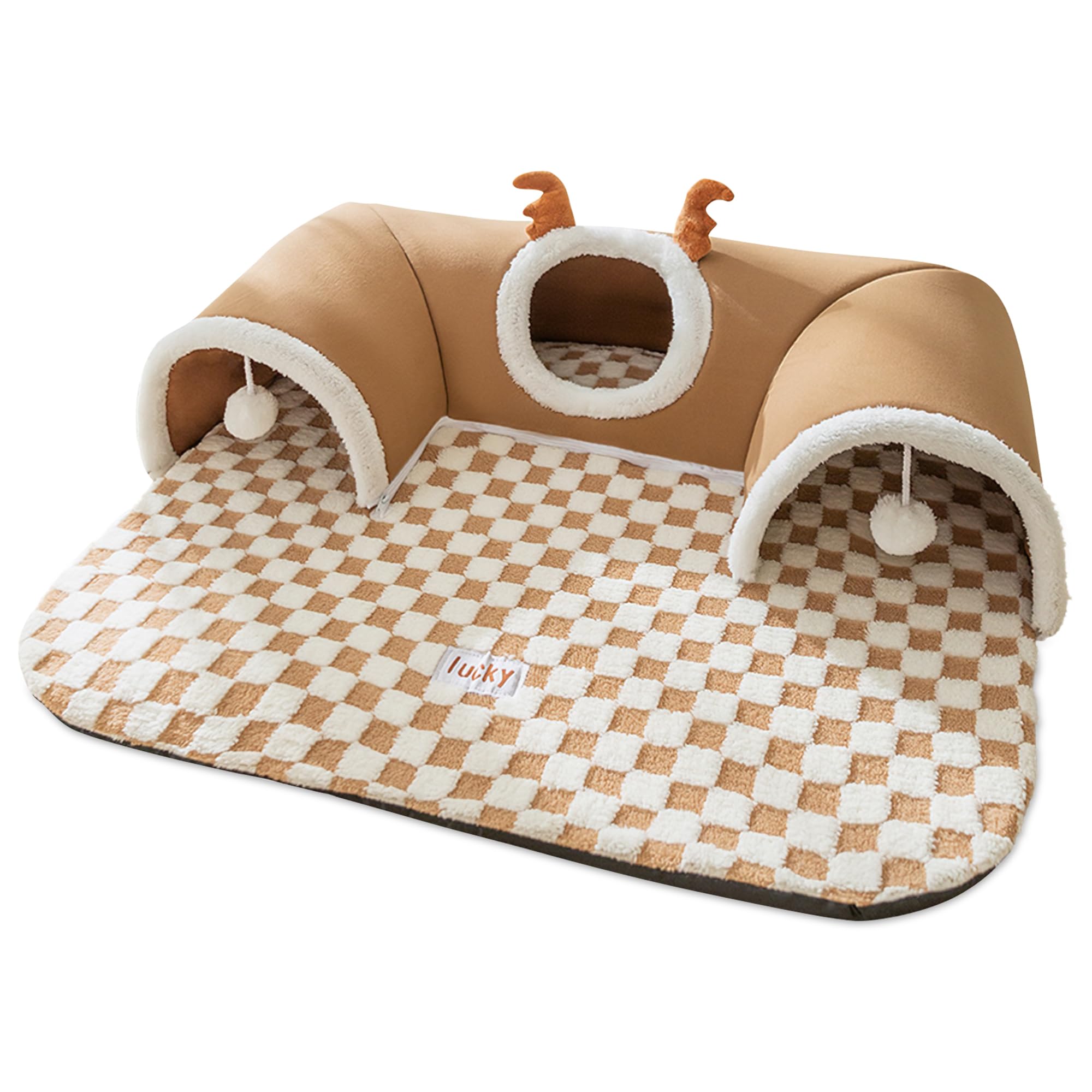 ALLSOPETS Giochi Tunnel Per Gatti Da Interno Tunnel Da Gioco Grande Per Gatti Di Piccola Media E Grande Taglia Tunnel Per Conigli Con Pallina Giocattolo E Base Antiscivolo (Verde, M - 6