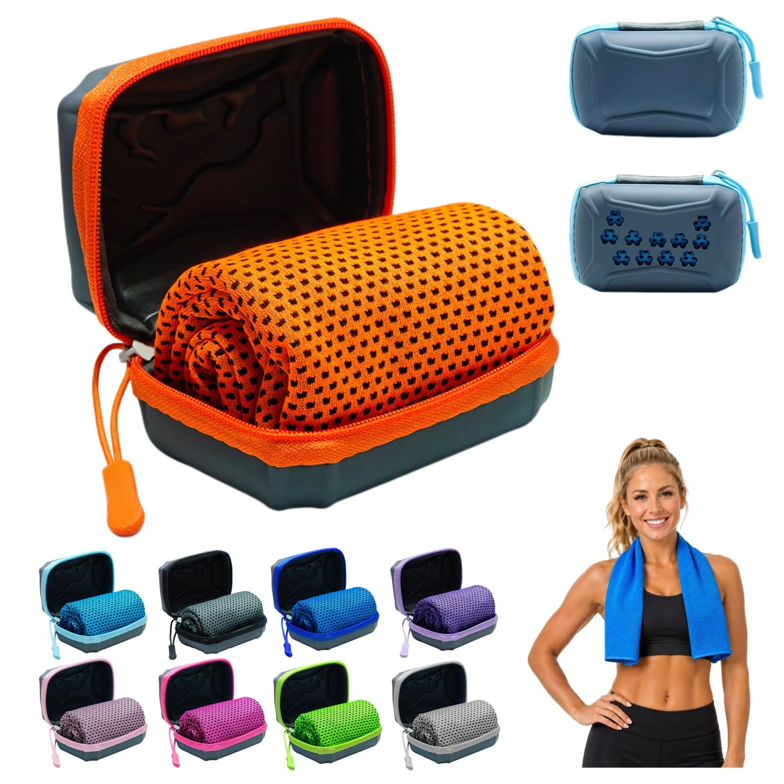DzaiCrkwd Cooling Towel with Storage Box – 30 x 80 cm, Quick-Drying Cooling Towel, Neck Cooling Towel for Sports, Outdoors, Fitness & Hot Summer Days，Orange：3