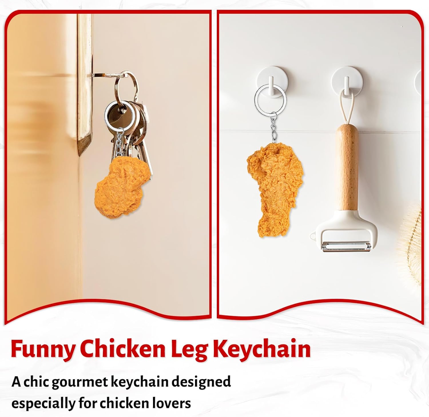 6 PCS Fried Chicken Leg Chicken Wing Chicken Nuggets Keychain, Realistic Imitation Food Keychain for Backpacks Key - Image 6