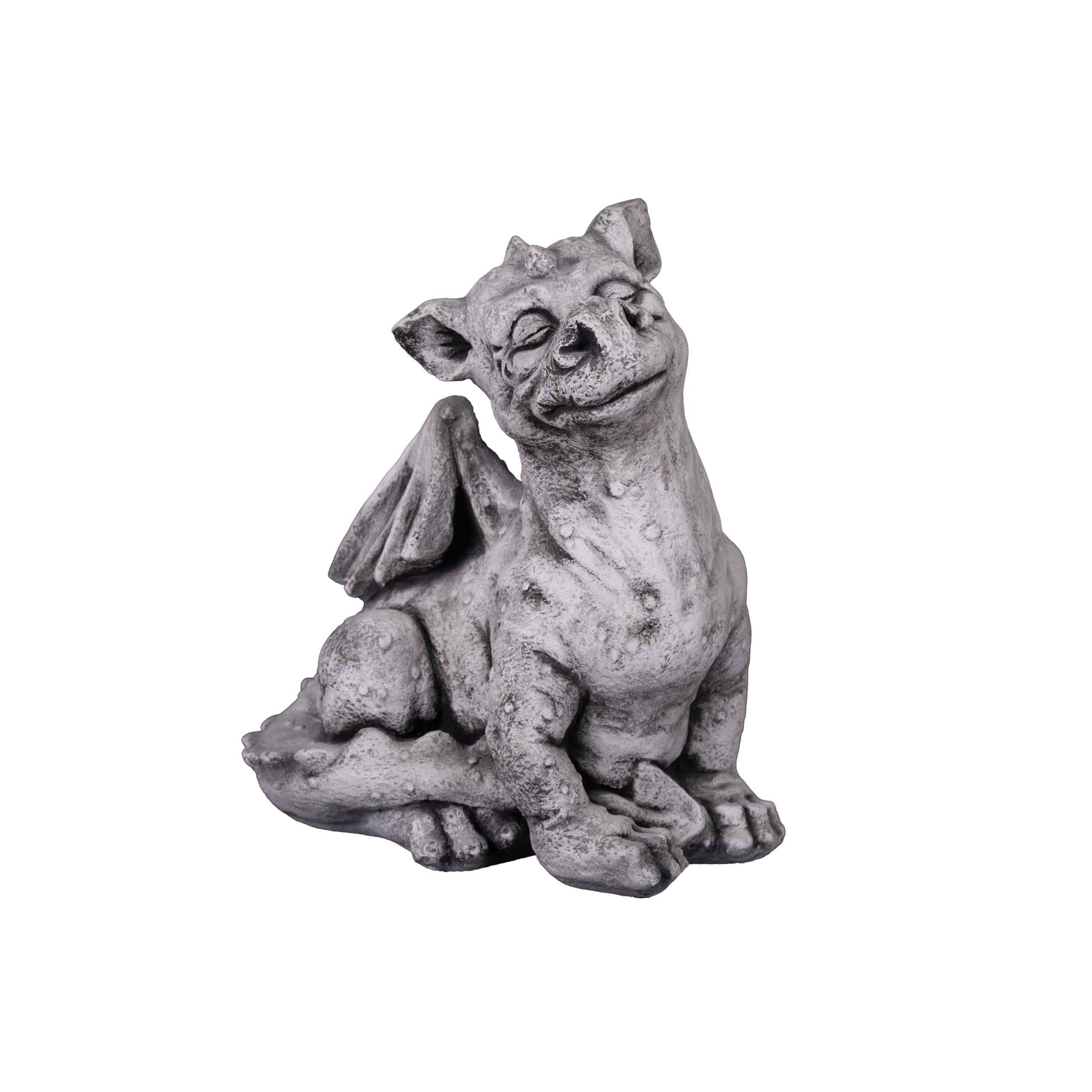 Gartendekoparadies.de White,Grey Dragon, Stone Figure, H. 41 Cm, 21 Kg, Gray, Frost-Proof Made Of Cast Stone For Outdoor Use