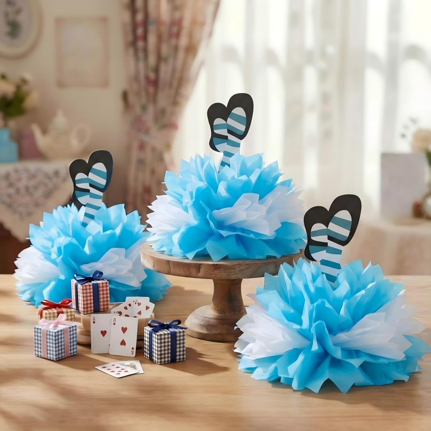 Novabright 8 Set Wonderland Themed Table Centerpieces Floral Tea Party Tissue Flower Decorations for Birthday Tea Party Favor Summer Wedding Women Shower Tissue Supply