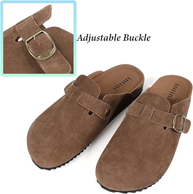 Womens Suede Clogs Mens Genuine Leather Mules Cork Footbed Sandals with Arch Support