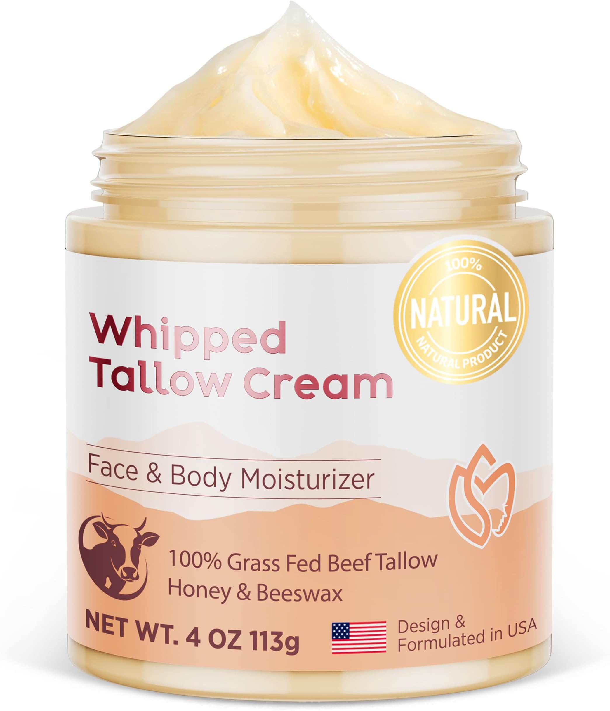 MEEYEE Beef Tallow Moisturizer for Skin: Grass fed tallow and honey balm for Smooth Nourishing face body (4 Ounce, Unscented)