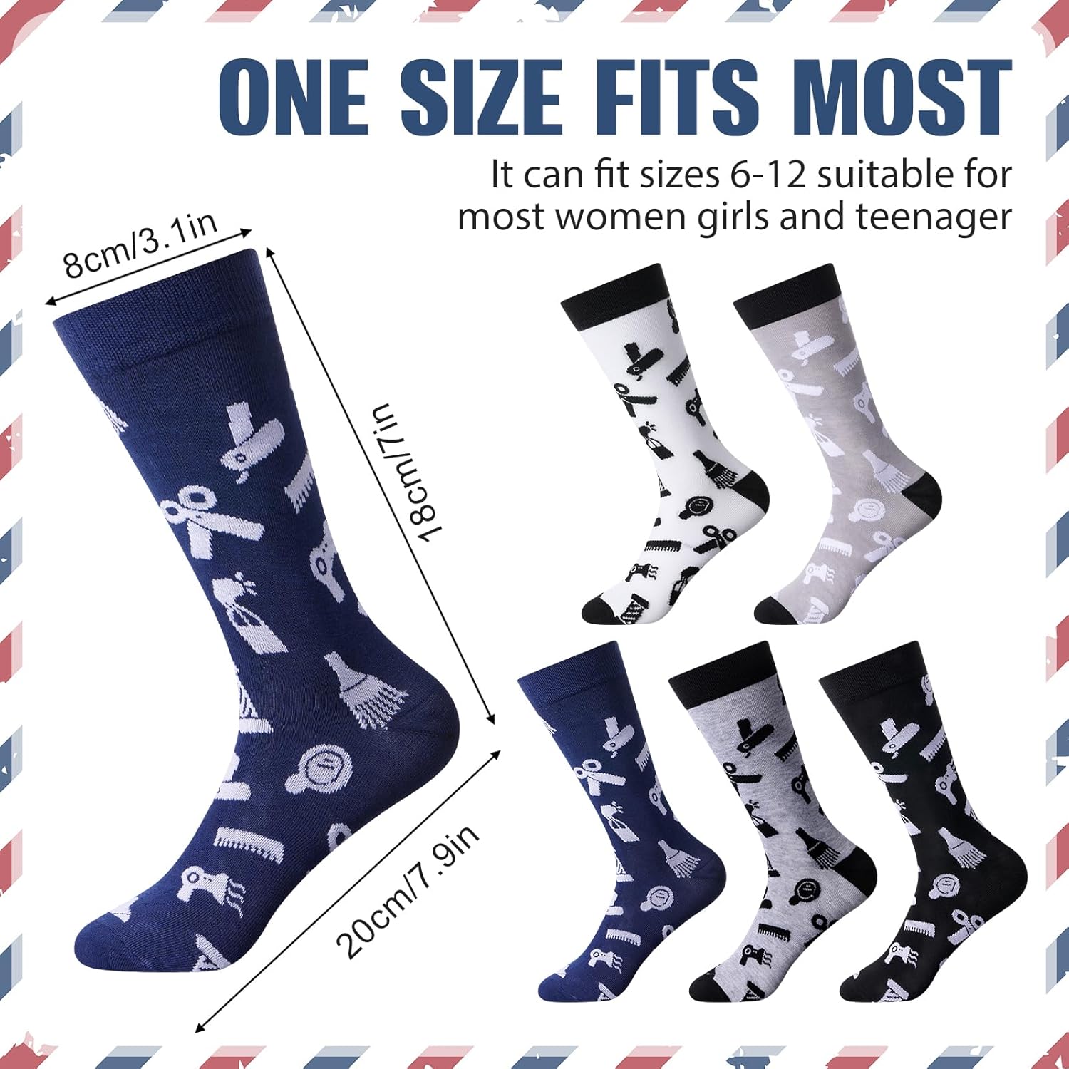 Ramede 5 Pairs Barber Gifts Socks for Men Novelty Hairdresser Hairstylist Crew Socks Barber Gifts for Men Women - Image 4