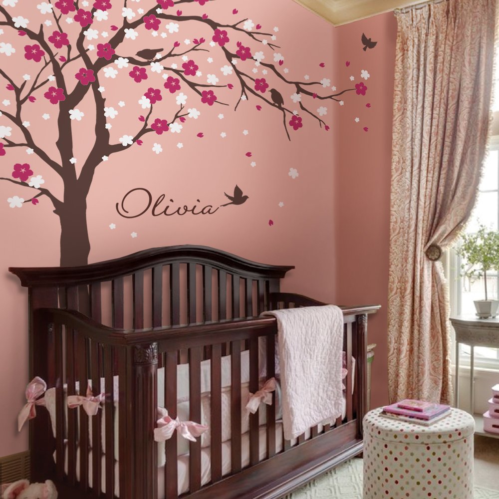 Simple Shapes Cherry Blossom Tree Wall Decal - Ceiling Style Large Wall Art For Nursery & Living Room