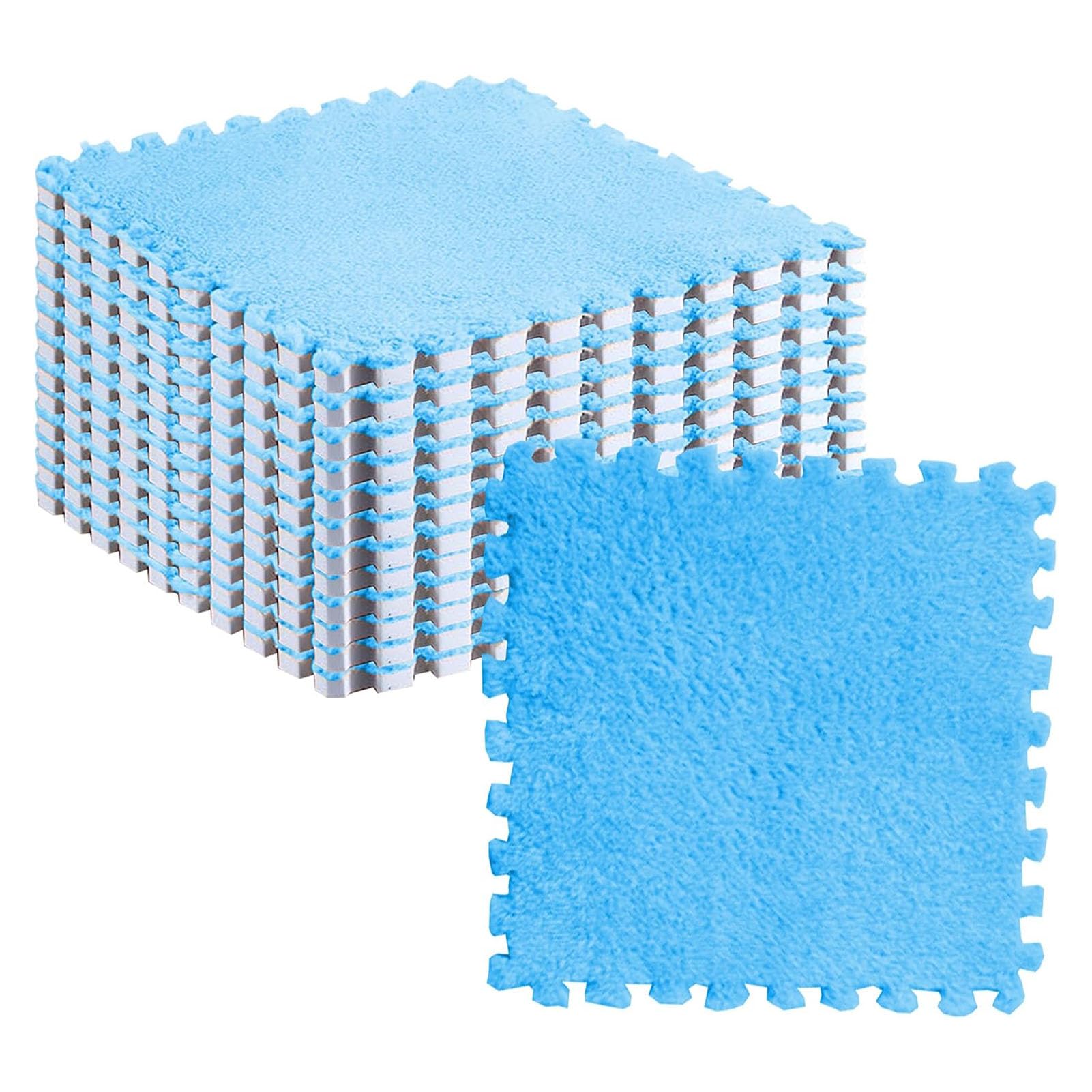 TOPINCN Dalles de Moquette Emboîtables en Peluche Douce, 10 Pièces de Dalles de Tapis en Mousse de Sol Puzzle Adaptées à la Chambre/Salon, Conception et Lavable (Bleu Ciel)